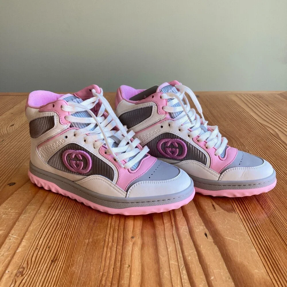 Gucci White / Pink High Top Mac80 Sneakers Shoes - Sz 34.5 / 4.5 US NIB - 0415AB